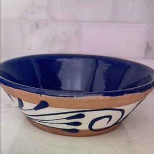 Handcrafted Blue and Tan Ceramic Bowl
